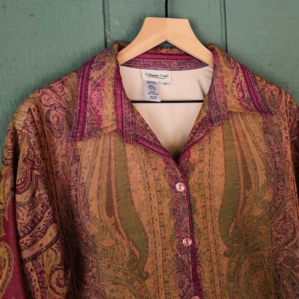 Coldwater Creek Art-to-Wear Paisley Silk-Blend Jacket size L - Picture 4 of 6